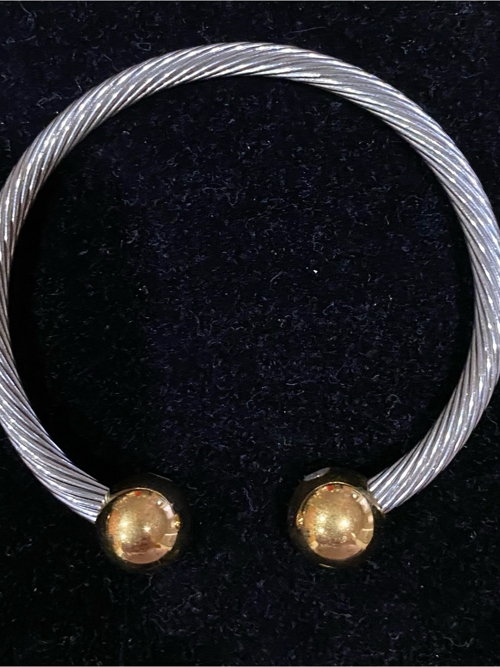 Chico's Silver Cable Cuff Bracelet with Gold Spheres